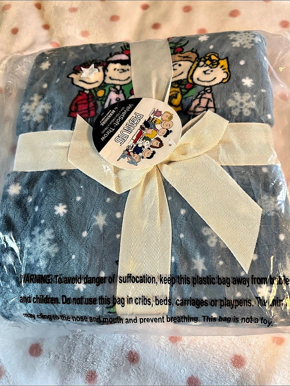 Peanuts Throw Blue NWT denim blue color.